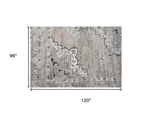 8' X 10' Brown Ivory Gray And Black Medallion Area Rug