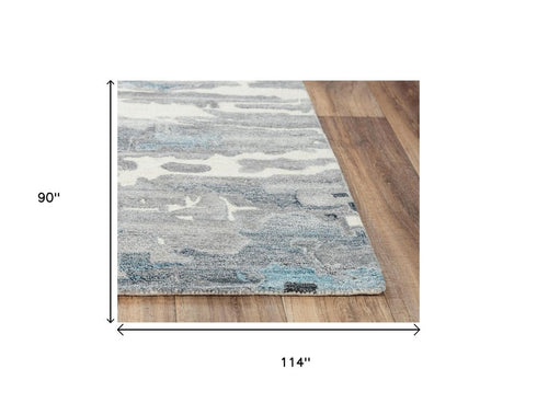 8' X 10' Gray Blue And Ivory Abstract Hand Tufted Area Rug