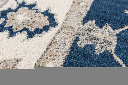 5' X 8' Navy Blue And Ivory Wool Oriental Hand Tufted Area Rug