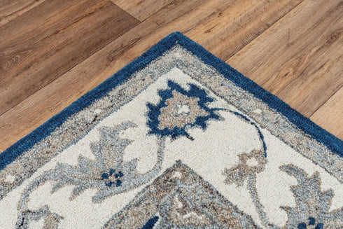 5' X 8' Navy Blue And Ivory Wool Oriental Hand Tufted Area Rug