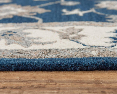5' X 8' Navy Blue And Ivory Wool Oriental Hand Tufted Area Rug