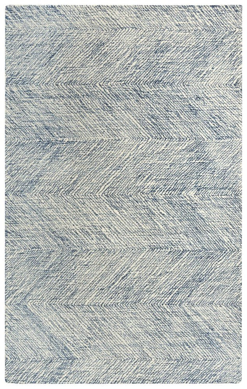 5' X 8' Navy Blue And Ivory Wool Chevron Hand Tufted Area Rug