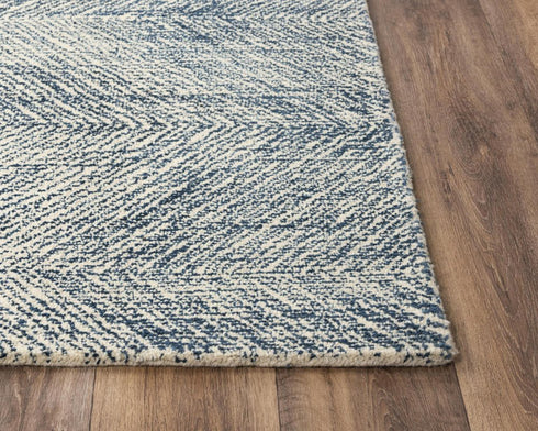 5' X 8' Navy Blue And Ivory Wool Chevron Hand Tufted Area Rug