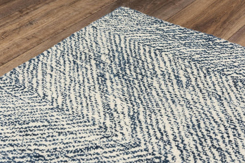 5' X 8' Navy Blue And Ivory Wool Chevron Hand Tufted Area Rug