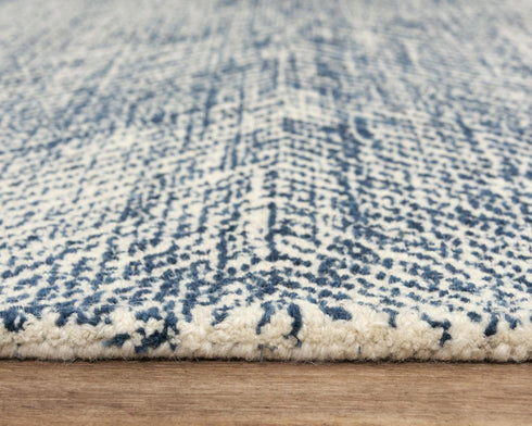 5' X 8' Navy Blue And Ivory Wool Chevron Hand Tufted Area Rug