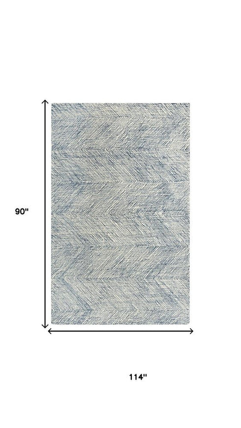 8' X 10' Navy Blue And Ivory Wool Chevron Hand Tufted Area Rug