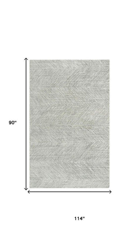 8' X 10' Gray And Ivory Wool Chevron Hand Tufted Area Rug