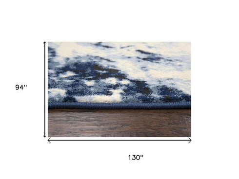 8' X 10' Blue And Ivory Abstract Area Rug
