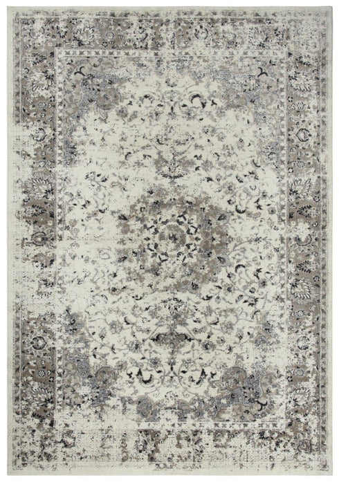 8' X 10' Gray Ivory And Natural Medallion Area Rug