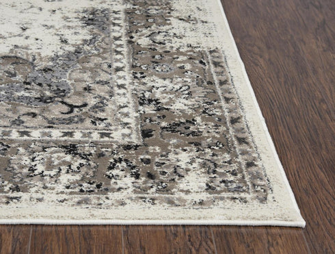 8' X 10' Gray Ivory And Natural Medallion Area Rug