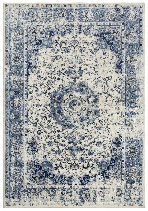 5' X 8' Blue And Cream Medallion Area Rug