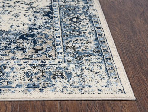 5' X 8' Blue And Cream Medallion Area Rug