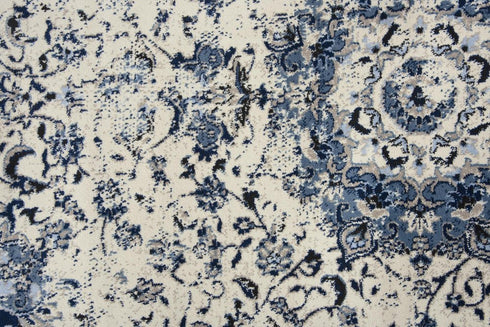 5' X 8' Blue And Cream Medallion Area Rug