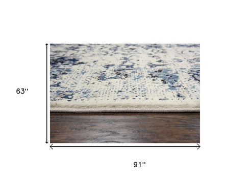 5' X 8' Blue And Cream Medallion Area Rug