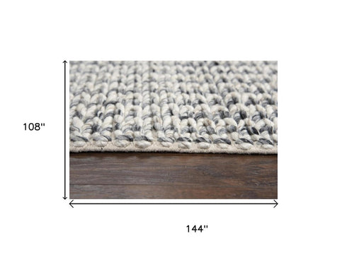 9' X 12' Beige And Gray Wool Hand Woven Area Rug