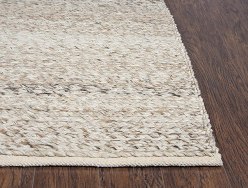 5' X 8' Beige Gray And Ivory Wool Hand Woven Area Rug
