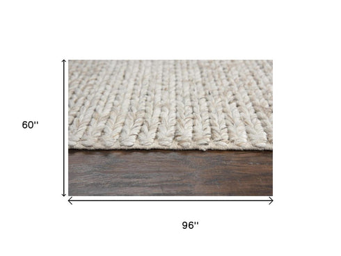 5' X 8' Beige Gray And Ivory Wool Hand Woven Area Rug