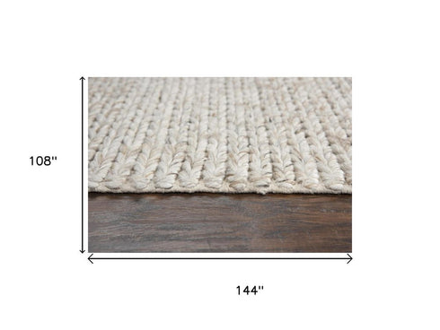 9' X 12' Beige Gray And Ivory Wool Hand Woven Area Rug