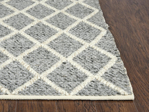8' X 10' Gray Ivory And Charcoal Wool Geometric Hand Woven Area Rug