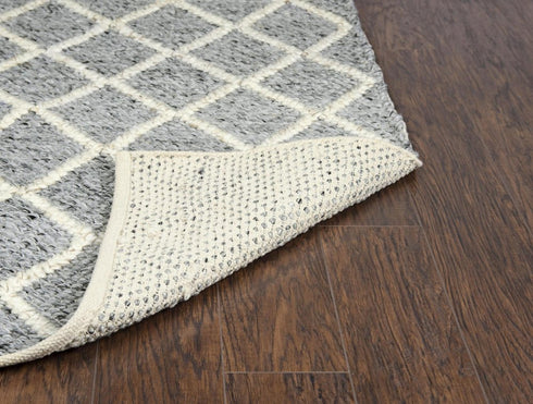 8' X 10' Gray Ivory And Charcoal Wool Geometric Hand Woven Area Rug