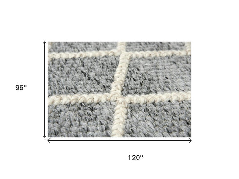 8' X 10' Gray Ivory And Charcoal Wool Geometric Hand Woven Area Rug