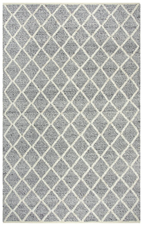 9' X 12' Gray Ivory And Charcoal Wool Geometric Hand Woven Area Rug