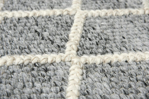 9' X 12' Gray Ivory And Charcoal Wool Geometric Hand Woven Area Rug