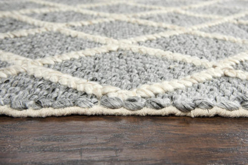 9' X 12' Gray Ivory And Charcoal Wool Geometric Hand Woven Area Rug