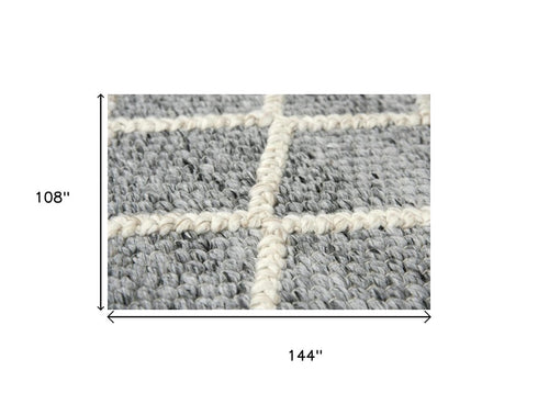 9' X 12' Gray Ivory And Charcoal Wool Geometric Hand Woven Area Rug