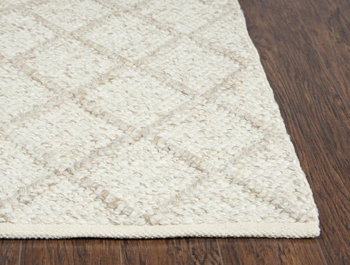 5' X 8' Beige Ivory And Brown Wool Geometric Hand Woven Area Rug