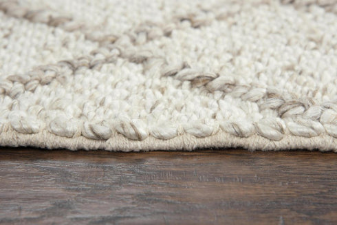 5' X 8' Beige Ivory And Brown Wool Geometric Hand Woven Area Rug