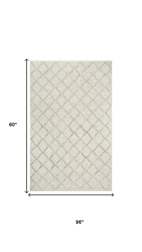 5' X 8' Beige Ivory And Brown Wool Geometric Hand Woven Area Rug