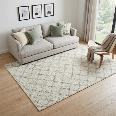 5' X 8' Beige Ivory And Brown Wool Geometric Hand Woven Area Rug