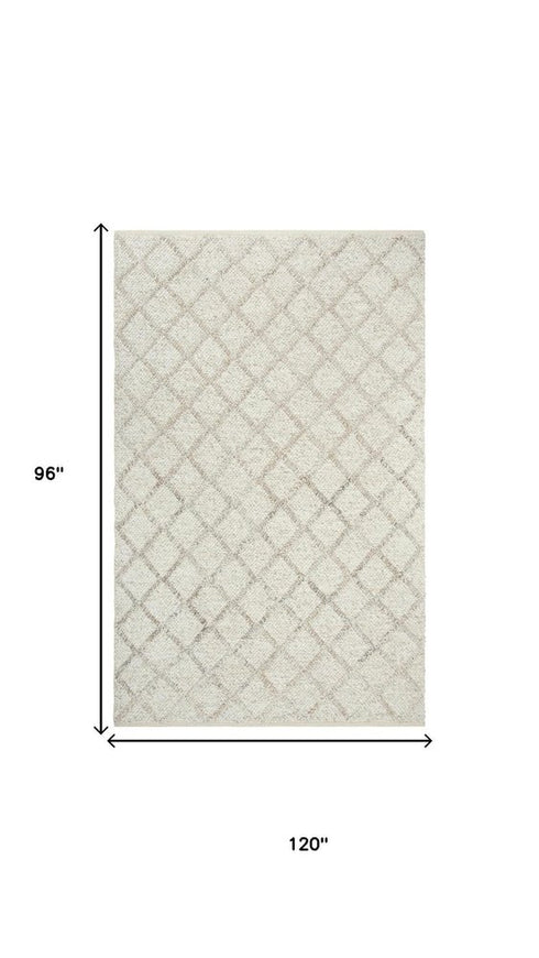 8' X 10' Beige Ivory And Brown Wool Geometric Hand Woven Area Rug