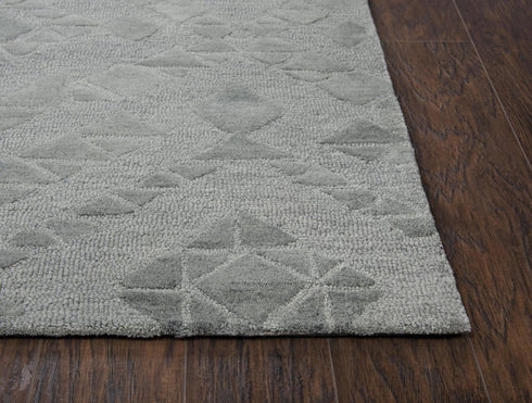 8' X 10' Gray And Dark Gray Wool Geometric Hand Tufted Area Rug