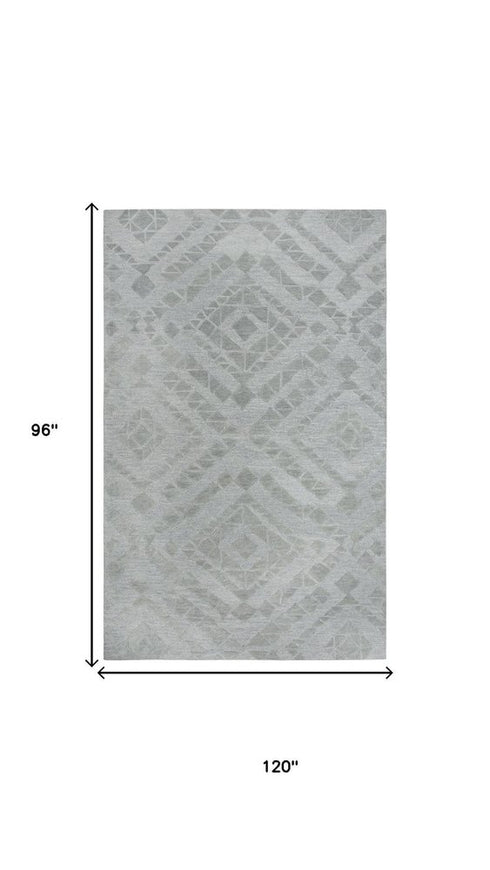 8' X 10' Gray And Dark Gray Wool Geometric Hand Tufted Area Rug