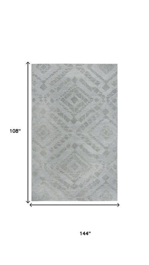 9' X 12' Gray And Dark Gray Wool Geometric Hand Tufted Area Rug