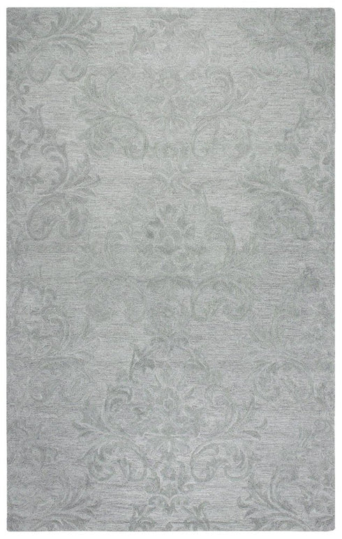 8' X 10' Gray And Dark Gray Wool Damask Hand Tufted Area Rug