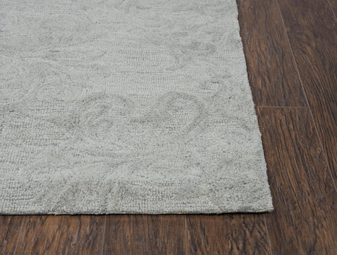 8' X 10' Gray And Dark Gray Wool Damask Hand Tufted Area Rug