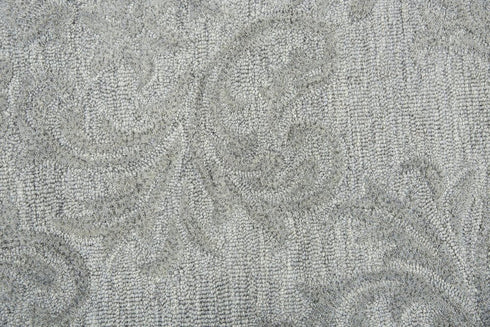 8' X 10' Gray And Dark Gray Wool Damask Hand Tufted Area Rug