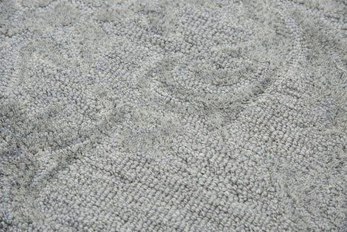 8' X 10' Gray And Dark Gray Wool Damask Hand Tufted Area Rug