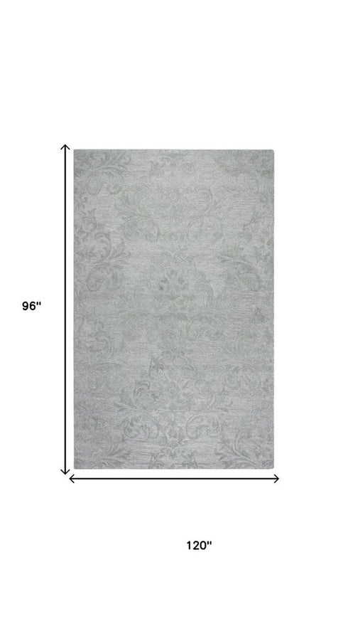 8' X 10' Gray And Dark Gray Wool Damask Hand Tufted Area Rug