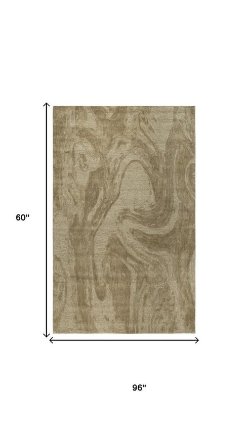 5' X 8' Brown And Natural Wool Abstract Hand Tufted Area Rug