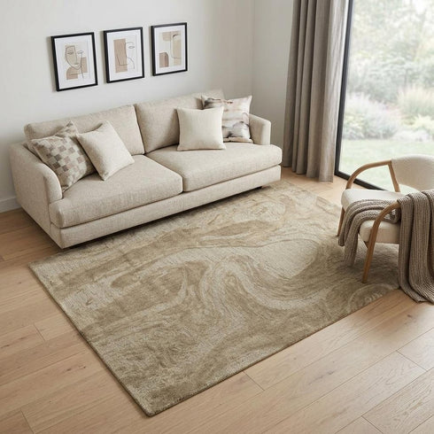 5' X 8' Brown And Natural Wool Abstract Hand Tufted Area Rug