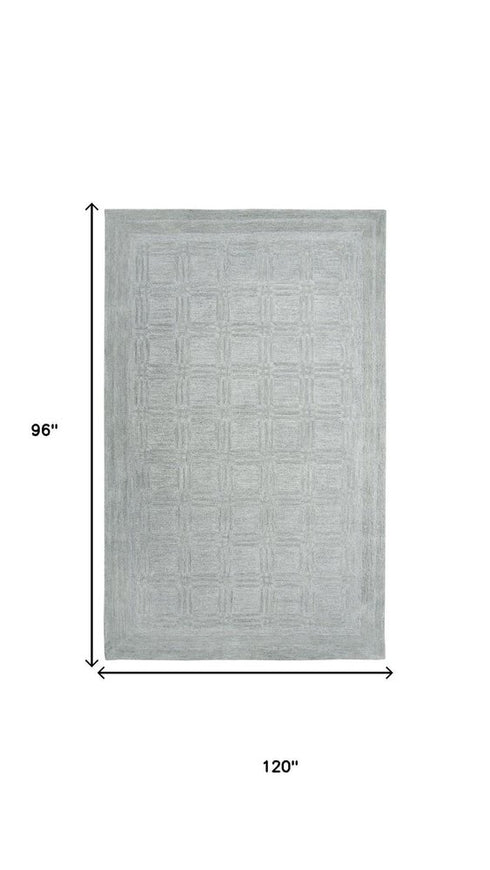 8' X 10' Gray And Dark Gray Wool Checkered Hand Tufted Area Rug
