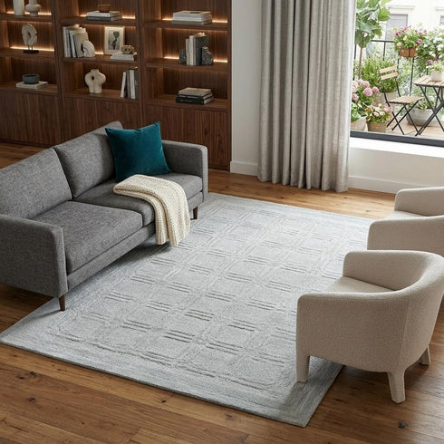 8' X 10' Gray And Dark Gray Wool Checkered Hand Tufted Area Rug