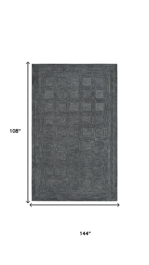 9' X 12' Gray And Dark Gray Wool Checkered Hand Tufted Area Rug