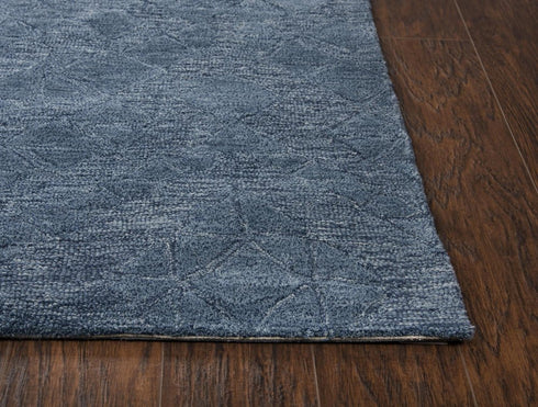 5' X 8' Blue And Dark Blue Wool Geometric Hand Tufted Area Rug