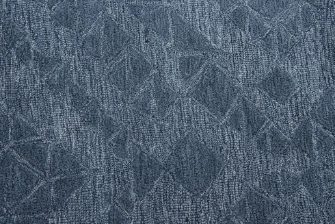 5' X 8' Blue And Dark Blue Wool Geometric Hand Tufted Area Rug