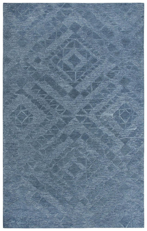 9' X 12' Blue And Dark Blue Wool Geometric Hand Tufted Area Rug